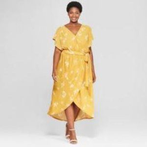Mustard Floral Print Wrap Dress-79-107